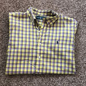 Ralph Lauren Mens XL Plaid (yellow/blue/pink/green) Long Sleeve Oxford Shirt